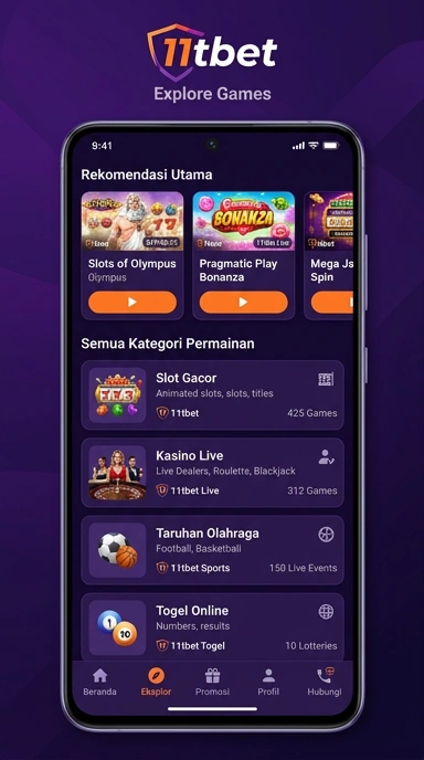 Tampilan katalog aplikasi 11tbet